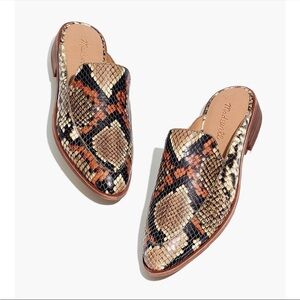 Madewell Black and Brown Mules with Snakeskin Pattern